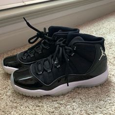 Barely Worn Air Jordan 11. These Are A 6.5 In Kids (Grade School) And A 7 In Women’s! Sporty Black Jordan Shoes With Translucent Outsole, 11s Jordans Outfit, Black Jordan 11, Black 11s, Jordan 11 Jubilee, Nike Jordan 11, Dream Shoe, Jordan 11s, Pretty Sneakers