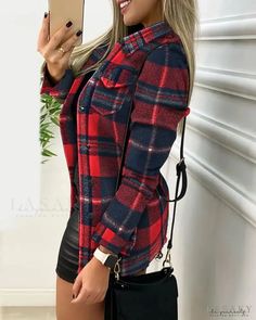 Lasaky - Checked coat with buttoned pocket Checked Coat, Olivia Mark, Womens Plaid, Plaid Shirt, Women's Plaid Shirt, Plaid, Sleeve Length, Women's Top