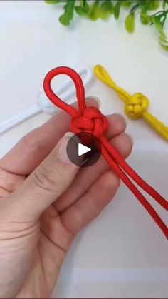 someone is holding a red rope with yellow ends