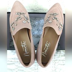 Never Worn, New In Box Nanette Lepore Wedding Shoes. Suede Dusty Pink With Crystal Embellishments. Lovely Shoes! Size 7.5 True To Size Flat Wedding Shoes, Black Suede Flats, Floral Flats, Wedding Shoes Flats, Suede Ballet Flats, Flat Dress Shoes, Pointy Toe Flats, Bow Flats, Black Ballet Flats