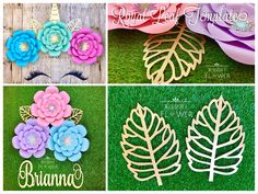 four different types of paper flowers and leaves on green grass with the words, bridale