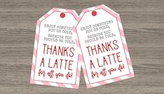 two pink and white tags that say, thank you all for the bride and groom