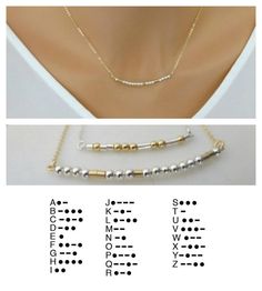 I totally want one. What should it say...I do not know. Code Morse, Morse Code Necklace, Wife Necklace, Sister Necklace, Morse Code Bracelet, Morse Code, Mothers Necklace, Name Jewelry, Custom Name Necklace