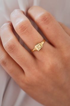 signet initial ring, dainty ring, signet ring Materials: 925 sterling silver 18k gold vermeil Minimalist 14k Gold Engraved Ring With Initials, Dainty Initial Open Ring Stackable, Dainty Stackable Initial Ring With Open Design, Dainty Stackable Initial Open Ring, Classic Adjustable Initial Ring For Everyday, Everyday Open Ring With Initials, Dainty Everyday Signet Ring, Classic Everyday Initial Ring, Classic Adjustable Initial Open Ring