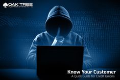 a person wearing a hoodie sitting in front of a laptop with the words know your customer