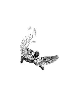 a black and white drawing of a bird with its wings spread out, flying in the air