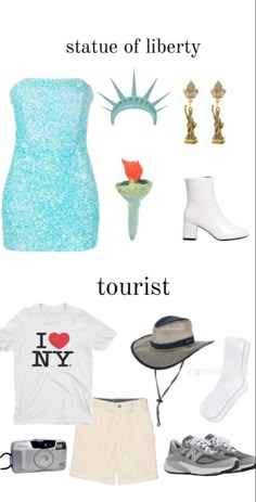 the contents of a travel bag including clothing, shoes and accessories for traveling to new york