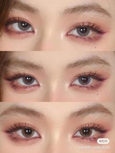 Korean Hooded Eye Makeup, Epicanthic Fold Makeup, Pink Glitter Makeup, Ideal Makeup, Eyeliner Eyebrows, Cute Eye Makeup, Eyelashes Makeup