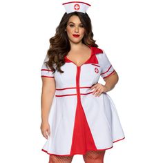 This stylish costume is just what the doctor ordered. This Hospital Honey Plus Size Costume is sure to make any patient feel better. This updated take on a nurse uniform has a front zip and contrasting red trim along with a cute matching nurse headpiece. Size: 3x/4x. Gender: 3550Women. Age Group: adult. Honey Costume, Nursing Outfit, Nurse Outfit, Best Photo Poses For Couples, Couples Kiss, Plus Size Costume, Plus Size Halloween Costume, Nurse Costume, Black Halloween Dress