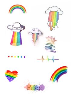 rainbows and clouds are drawn with crayons