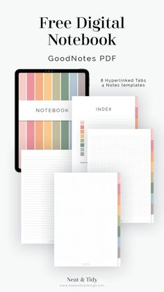 three notebooks with the text free digital notebook