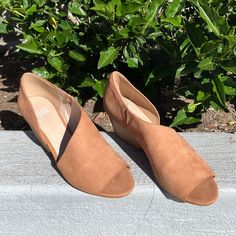 Fabulously Stylish And Comfortable Eileen Fisher "Fig" Shoes In A Beautiful Cognac Tumbled Nubuck Suede With Open Side And Peep Toes. Block Heel Measures Approximately 2 1/2 Inches And Provides Comfort And Stability. Condition: New In Box. Spring Heels With Arch Support And Round Toe, Wide Width Round Toe Heels For Spring, Spring Wide Width Round Toe Heels, Casual Suede Sandals With 4-inch Heel, Brown Suede-lined Heels For Spring, Brown Suede Lined Heels For Spring, Fall Medium Width Wedge Heels, Suede Wedge Heels With Stacked Heel, Spring Heels With Suede Lining