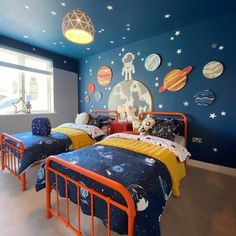 Soothing Neutrals Calm and Serene Decor Palettes dorm inspiration home decor Outer Space Bedroom Ideas, Boys Bedroom Space Theme, Space Themed Kids Room, Space Theme Kids Room, Space Themed Bedroom Boys, Space Theme Boys Room, Boy Space Room, Boys Space Theme Bedroom, Solar System Bedroom