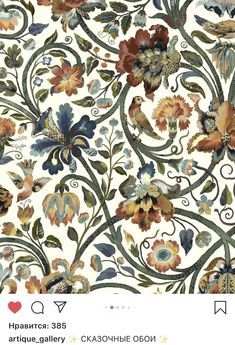 an image of a wallpaper with flowers and leaves on the back of it,