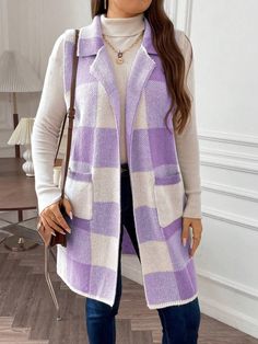 Stay versatile with our Plus Size Plaid Patch Pocket Shawl Collar Cardigan. The vest-style design and convenient patch pockets make it a layering essential for any outfit. Its elegant plaid pattern and shawl collar create a bold and fashionable look. The cardigan's design, connected with convenient patch pockets, ensures you feel and look your best. Features: Comfortable fit with patch pockets for classic everyday wear. Warm and stylish with the shawl collar and plaid design. Specifications: Sty Pocket Shawl, Plus Size Plaid, Comfy Jumpsuits, Vest Cardigan, The Cardigans, Collar Vest, Cardigan Design, Vest Style, Shawl Collar Cardigan