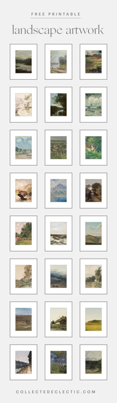 an image of landscape art works with the words, free printable landscape art works