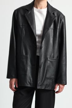 Make a statement with our Oversized Faux Leather Jacket, where edgy design meets refined luxury. This jacket is the ultimate fusion of contemporary style and effortless cool, offering a versatile piece that elevates any outfit. It features a double button front closure and front pockets. Edgy Design, Contemporary Wardrobe, Faux Leather Jacket, Faux Leather Jackets, Wardrobe Staples, Contemporary Style, Jewelry Sales, Jumpsuit Dress, Top Shirt