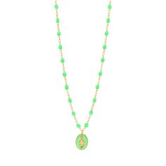 Gigi Clozeau - Madone resin charm Classic Gigi White necklace, Yellow Gold, 16.5 Green Cable Chain Necklace For Gift, Green Oval Pendant Necklace Spiritual Style, Green Oval Pendant Necklace For Spiritual Style, Spiritual Green Oval Pendant Necklace, Green Round Pendant Necklace With Lobster Clasp, Green Oval Pendant Jewelry With Adjustable Chain, Yellow Gold Amulet Necklace With Lobster Clasp, Green Medallion Amulet Jewelry, Green Oval Pendant Necklace With Adjustable Chain