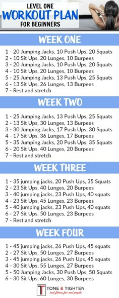 the workout plan for beginners is shown in blue and white, with an image of a