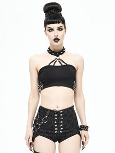 Black Gothic Punk Sexy Halter Top for Women - Devilnight.co.uk Punk Design, Goth Metal, Alt Goth, Knitted Design, Sweet Lolita, Gothic Punk, Top For Women, Tops For Women