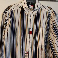 Vintage 90s Nwt Tommy Hilfiger Striped Long Sleeve Button Up - Medium Nwt Vintage Medium 100% Cotton Let Me Know If You Have Any Questions. Tommy Hilfiger Button-up Tops, Tommy Hilfiger Collared Top With Button Closure, Tommy Hilfiger Button-up Tops For Spring, Tommy Hilfiger Classic Shirt With Button Closure, Classic Tommy Hilfiger Shirt With Button Closure, Casual Tommy Hilfiger Tops With Buttons, Tommy Hilfiger Casual Shirt With Buttons, Classic Tommy Hilfiger Striped Tops, Tommy Hilfiger Button-up Shirt For Spring