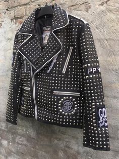 Men's Philipp Plein Punk Rock Studded Adorable Fashionable Leather Jacket on Storenvy