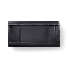 a black leather wallet on a white background