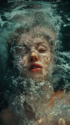 a woman is submerged in the water with her eyes closed