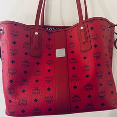 Mcm Oversized Bag. Purchased Brand New From The Real Real. Comes With Dust Bag And Clutch. Modern Red Bag With Removable Pouch, Luxury Large Capacity Red Shoulder Bag, Luxury Red Shoulder Bag With Removable Pouch, Red Satchel With Top Carry Handle For Shopping, Red Luxury Satchel With Leather Handles, Luxury Red Satchel With Leather Handles, Red Luxury Bags With Leather Handles, Red Tote Shoulder Bag For Shopping, Modern Red Shoulder Bag With Leather Handles