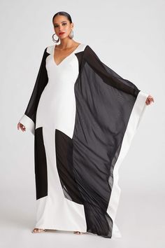 Yara Gown In Satin & Chiffon Long Kaftan Dress, Black And White Color Scheme, Gowns Black, Long Kaftan, White Color Scheme, Maxi Dress Cocktail, Elegant Dresses For Women, Black And White Color, Invisible Zip