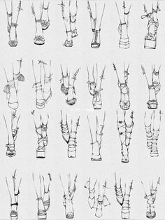 an image of many different types of legs and feet in various positions, all drawn by hand