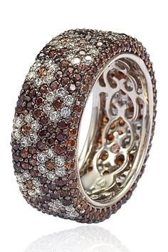 - Sterling silver brown and white cubic zirconia floral eternity band