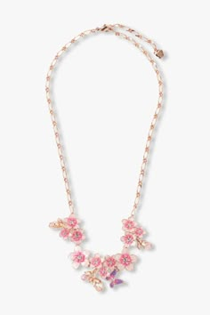 Pink And Gold Necklace, Lesserafim Smart, Cherry Blossom Fashion, Icebox Jewelry, Pink Necklace Jewelry, Jewelry Png, Anna Sui Runway, Cherry Blossom Jewelry, Vendome Jewelry