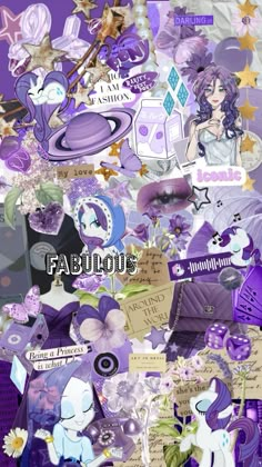 a collage of purple and white pictures with the word fabulous written on it's side