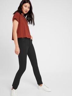 STRAIGHT FIT: A mid-rise pant with a straight fit from hip to hem.  SLOAN: A customer favorite, this Bi-Stretch fabric engineered with high stretch and recovery for a smooth, supportive fit that won't lose its shape.  WASHABLE: Skip the dry cleaners. Modern Stretch Straight Bottoms, Modern Straight Stretch Bottoms, Mid-rise Business Casual Pants With 4-way Stretch, Business Casual Mid-rise Pants With 4-way Stretch, Modern Bottoms With Relaxed Fit And Straight Silhouette, Modern Relaxed Fit Straight Bottoms, Stretch Elastane Jeans For Business Casual, Casual Straight Elastane Bottoms, Stretch Straight Bottoms