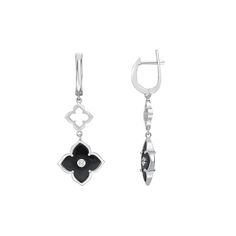 You're sure to love these elegant sterling silver black onyx and cubic zirconia flower drop earrings. You're sure to love these elegant sterling silver black onyx and cubic zirconia flower drop earrings.Click on this JEWELRY & WATCHES GUIDE to learn about fit, styles, materials and more! Length: 44 mm Backings: latch back Metal: sterling silver Plating: rhodium Finish: polished Packaging: boxedSTONE DETAILS Stone type: cubic zirconia, onyx Total weight: 1 ct. Center stone carat weight: 1/8 ct. C Elegant Black Diamond Earrings In Sterling Silver, Elegant Black Diamond Earrings, Black Sterling Silver Fine Jewelry Earrings, Elegant Black Diamond Drop Earrings, Elegant Black Diamond Earrings For Gift, Luxury Black Sterling Silver Earrings, Elegant Silver Jewelry With Black Enamel, Silver Flower Shape Jewelry For Evening, Silver Flower-shaped Jewelry For Evening