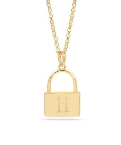 This Lock necklace comes in: Sterling Silver & 14K Gold over Sterling Silver finished with a fine polish for an excellent shiny appeal. You can engrave your initial or a loved one. It includes a 16 or 18" link chain. Monogrammed Cuff, Monogrammed Cufflinks, Monogram Earrings, Monogram Bracelet, Lock Pendant, Silver Link Chain, Name Earrings, Lock Necklace, Monogram Ring