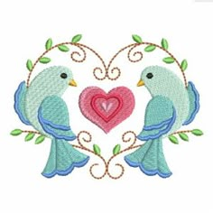 two birds sitting on top of each other with a heart in the middle