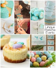 collage of photos with different types of cakes and desserts in them, including eggs