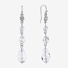 Lovely linear drop earrings feature faceted beads that drop from a sparkling crystal post adding cascading class to any look. Made with French hook backs�.Bead Type: GlassEarring Back: French WireMetal Color: Silver ToneEarring Length: 2 1/2 InchEarring Width: 1/2 InchCare: Wipe CleanEarrings Style: Drop EarringsMetal: AlloyCountry of Origin: Imported Elegant Faceted Chandelier Earrings, Elegant Earrings With Faceted Beads, Elegant Dangle Earrings With Faceted Beads, Elegant Drop Crystal Earrings With Faceted Beads, Teardrop Crystal Earrings With Dangling Beads, Teardrop Crystal Earrings With Faceted Beads, Crystal Teardrop Earrings With Dangling Beads, Crystal Dangle Chandelier Earrings With Ear Wire, Crystal Chandelier Dangle Earrings