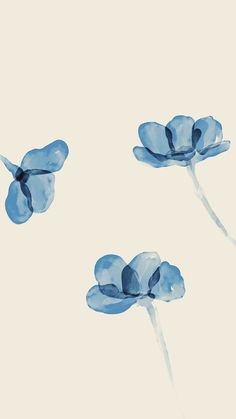 three blue flowers on a white background with watercolng effect in the form of petals