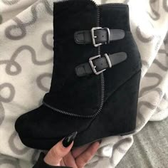 Style: Daily. Casual Item: Boots Upper Material: Faux Suede Toe: Round Toe Closure Type: Zipper Heels: Wedge Heel Short Booties, Most Popular Pins, Basic Boots, Booties Boots, Dr Shoes, Wedge Heel Boots, Zipper Fashion, Ankle Boots For Women, Zipper Heels