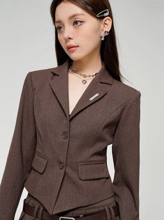 ❤Elegant waist mark jacket + pleated skirt❤︎ Semi-formal Fall Office Lady Skirt Suit, Fall Semi-formal Office Lady Skirt Suit, Elegant Fall Skirt Suit For Business Casual, Fall Elegant Skirt Suit For Business Casual, Fall Elegant Business Casual Skirt Suit, Office Lady Skirt Suit With Notch Lapel For Fall, Classic Long Sleeve Skirt Suit For Office, Classic Tailored Long Sleeve Skirt Suit, Semi-formal Skirt Suit With Suit Collar For Fall