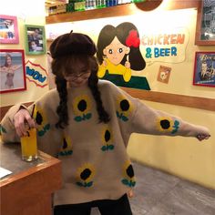 Sunflower Pattern Knitted Sweater – Tomscloth Beer Chicken, Sweater Inspiration, Clothes Korean Style, Rare Items, Suit For Women, Sunflower Pattern, Knitted Sweater, Types Of Fashion Styles, Sewing Inspiration