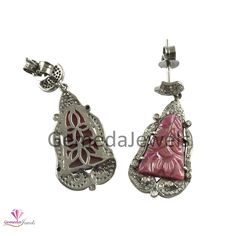 1.85 CTS Pave Diamond Earring 925 Silver Jewelry Genuine Diamond Earring Ruby Carving Earring Gemstone Jewelry Vintage Look Jewelry Earring Details: Item Code : GJ-ER084 Diamond Weight : 1.85 Cts Ruby Weight : 35.85 CTS Gross Weight : 11.77 Grams Earring Size : 40*17 MM NOTE:- All The Products Are Designed And Manufactured In My Workshop By Me & My Team. Shown Products Are Purely Handmade . Custom Orders Are Open Handly Accepted. We Are Perfect Choice For Any Custom Jewelry Manufacturing. Fo Pave Diamond Earrings, Purple Amethyst Ring, Vermeil Jewelry, Emerald Earrings, 925 Silver Jewelry, Pricing Jewelry, Purple Amethyst, Photo Jewelry, Pave Diamonds