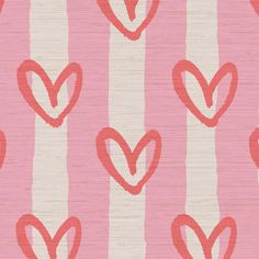 a pink and white striped wallpaper with hearts on it