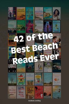 the cover of 42 of the best beach reads ever, with an image of books stacked in