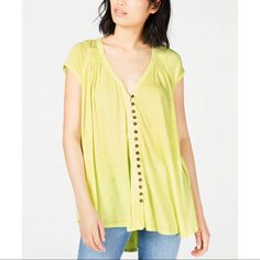 An Update To A Casual T-Shirt With This High-Low Top Featuring Smocked Shoulder Top And Bottom Trim At The Placket -Hits At Hips -V Neck Casual Peasant Top For Spring Vacation, Casual Spring Peasant Top For Vacation, Casual Cotton Smocked Top, Casual V-neck Peasant Top For Spring, Casual Smocked Top For Day Out, Casual Rayon Top For Day Out, Summer Tops With Smocked Back And Short Sleeves, Vacation Smocked Top With Short Sleeves, Casual Blouse With Smocked Back For Spring