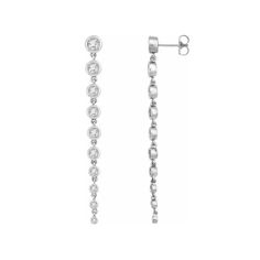 Behold these elegant, timeless diamond dangle earrings that delicately cascade in size! Make a statement with these luxurious earrings, designed to captivate and command attention. Feel the timeless elegance as the diamond sizes gracefully decrease for a stunning, classic look. This item requires appx. 1 week for assembly. 653632 Specifications Weight: 5.14 DWT (7.99 grams) Prong Count: Bezel Earring Back Type Included: Friction Backs Included Earring Type: Dangle Brand Name: Modern Brilliance C Fine Jewelry Dangle Earrings With Brilliant Cut, Fine Jewelry Earrings With Brilliant Cut Dangle, Fine Jewelry Brilliant Cut Dangle Earrings, Diamond Brilliant Cut Linear Dangle Earrings, Brilliant Cut Diamond Dangle Linear Earrings, Brilliant Cut Diamond Dangle Earrings, White Gold Linear Dangle Earrings With Brilliant Cut, Cubic Zirconia Dangle Linear Earrings In Brilliant Cut, Cubic Zirconia Brilliant Cut Dangle Earrings