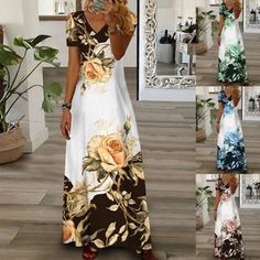 V-Neck Long Sleeve Elegant Fashion Printing Loungewear Ladies Maxi Dress Dress Formal Elegant, Party Jumpsuit, Long Dresses Casual Maxi, Cheap Maxi Dresses, Short Sleeve Maxi Dress, Womens Long Dresses, Maxi Long Dress, Floral Dress Casual, Short Sleeve Maxi Dresses